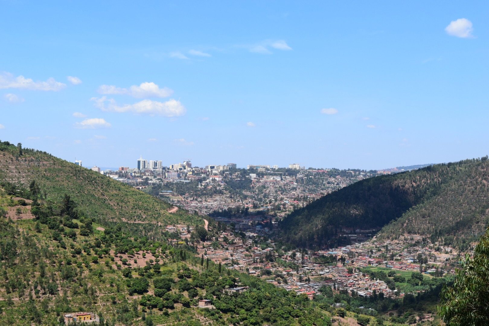 Rolling green hills rising above Kigali, Rwanda